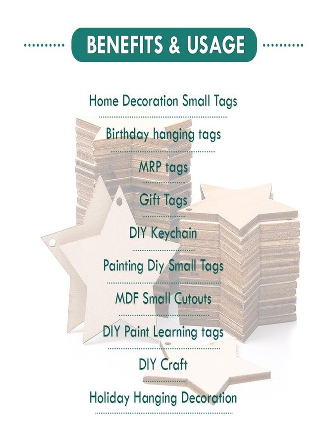 ROOT KRAFT [50pcs]-[ 5cmx5cm]-Star Wooden Pine MDF Cutouts Unfinished Tags for Key Chain,Slices Crafts,Xmas Holiday Hanging Decorations,Painting Wood Craft,MDF Plains,Resin Art Work - Image 2